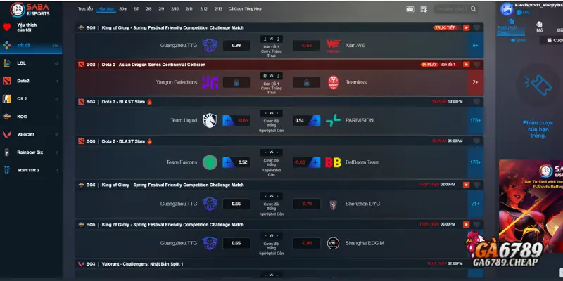 Chiến thuật cược Esports thắng lớn tại Ga6789